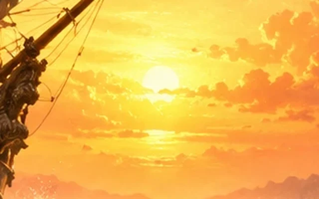 Sunset over the straits past the bowsprit
